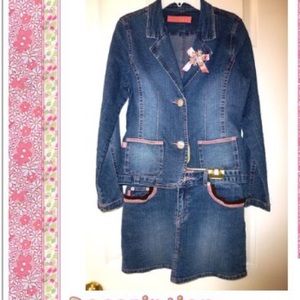 GIRLS JEAN Bongo Jacket and Skirt PINK TRIM!
